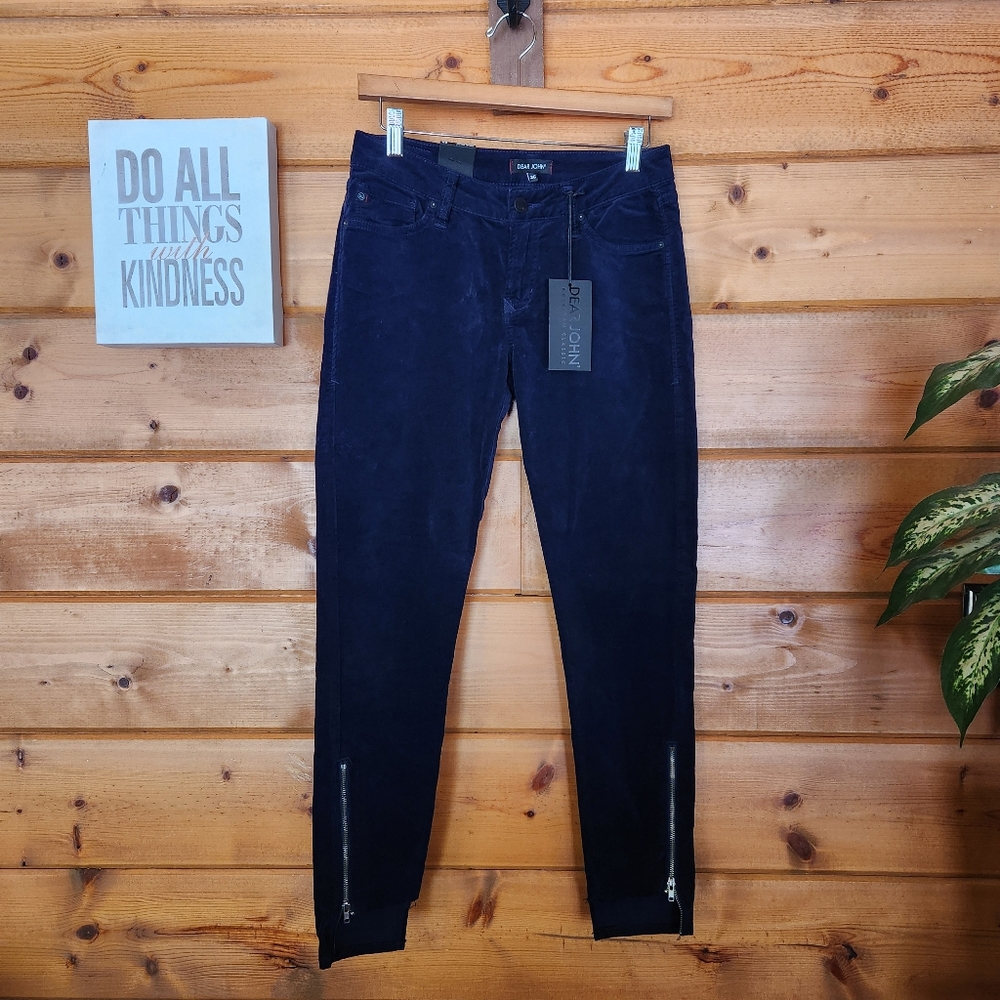 Dear John NWT Joyrich Comfort Skinny Jeans Velvet Step Hem Midnight Sz 26‎ X 28"
